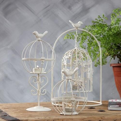 European style home simple bird iron birdcage carved retro candlestick candle decoration creative home restaurant decoration