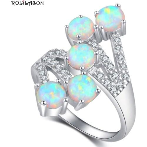 ROLILASON Gorgeous Rings for Mother White Fire Opal silver Brand Fashion Jewelry Rings USA Size #6#7#8#9#10 OR872