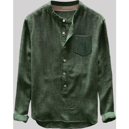 Linen Shirt Street Casual Men Solid Color Long Sleeve Lapel Fashion Joker Retro Spring Autumn Button Baggy Mens