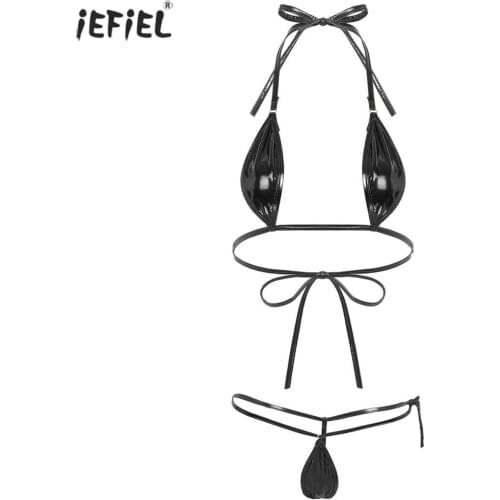 Sexy Lingerie Set Halter Neck Micro Bikini Swimwear Clubwear Women Lingerie Set Erotic Bra Top with G-string Thong Trikini