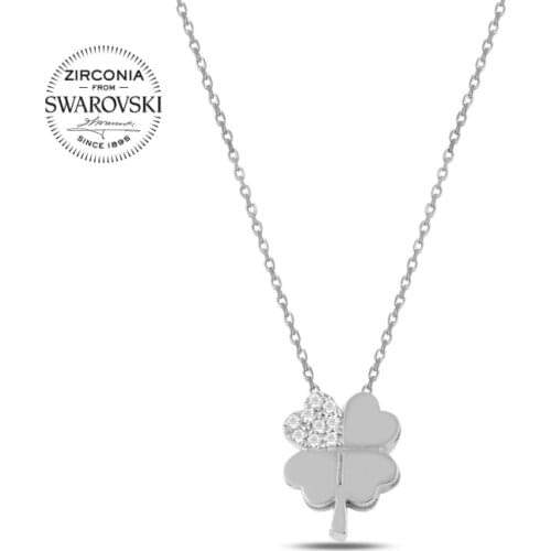 Silver 925 Sterling Swarovski Zirconia Gemstone Clover Necklace