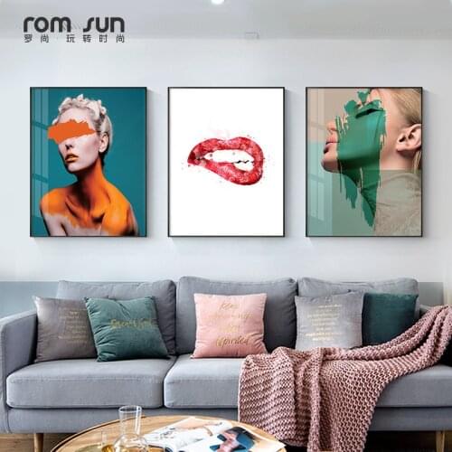 Modern Characteristic Wall Art Sexy Red Lip and Girls Posters and Prints Wall Pictures for Living Room Personality Painting Deco
