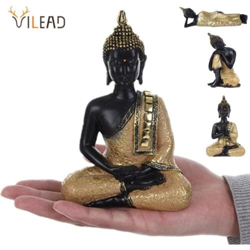 VILEAD Resin Thailand Buddha Figurines India Black Buddha Statue Fengshui Religious Hindu Buddhism Sculpture Home Decor