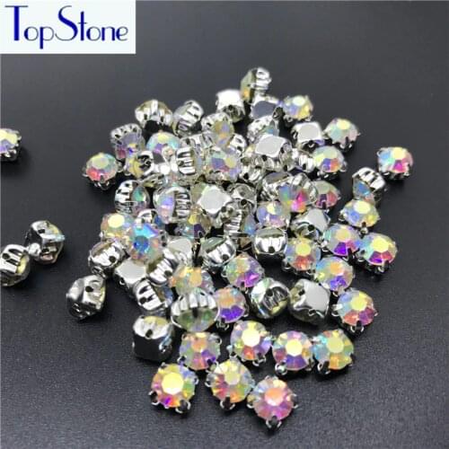 TopStone 3/4/5/6/8/10mm Glass Chatons Crystal AB Clear Shiny Crystal Stone Sew on claw Rhinestones use for DIY accessories