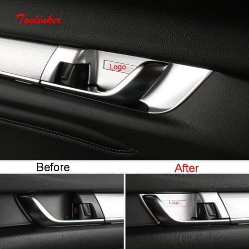 Tonlinker Interior Car Door Handle Bowl Cover case Sticker for HONDA ACCORD 2018-19 Car Styling 4 PCS ABS Chrome Covers stickers