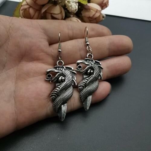 Dragon Pan Sword Vintage Crystal Pendant Earrings with Antique Jewelry