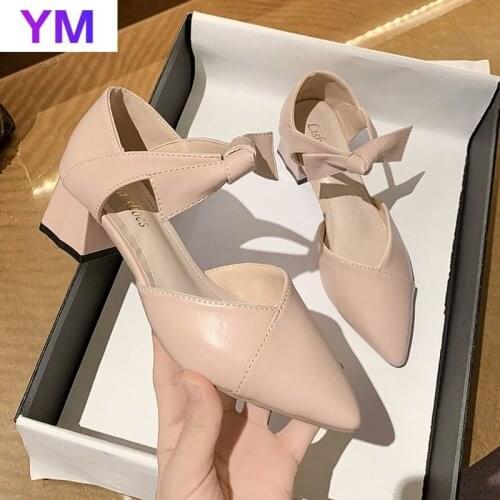 Pink Ankle Fashion High Heels Fall New Womens Shoes Pointed Wild Work Dress Party Pumps Slip-On Square Heels Zapatos De Mujer