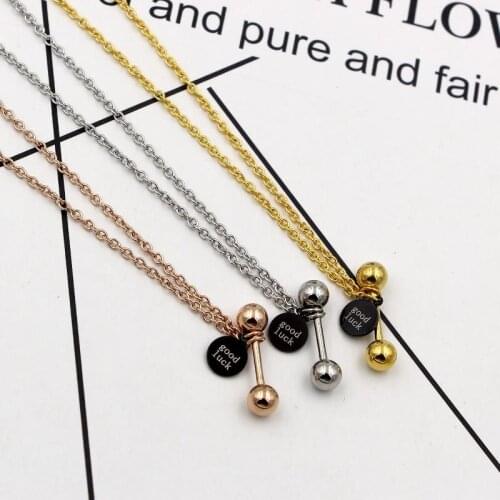 Fashion Stainless Steel Love Double Bead Ball Pendant Necklace Good Luck Letter Rose Gold Color Women Gift