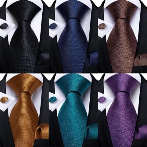 100% Silk Men Solid Necktie Blue Purple Yellow Business Wedding Tie Handkerchief Set Gift For Men Party Groom Gravatas DiBanGu