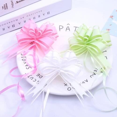 100pcs Middle Size 30mm solid color silver/black/beige Pull Bow Ribbon Gift Packing flower Bow knot Party Wedding Car Room Decor