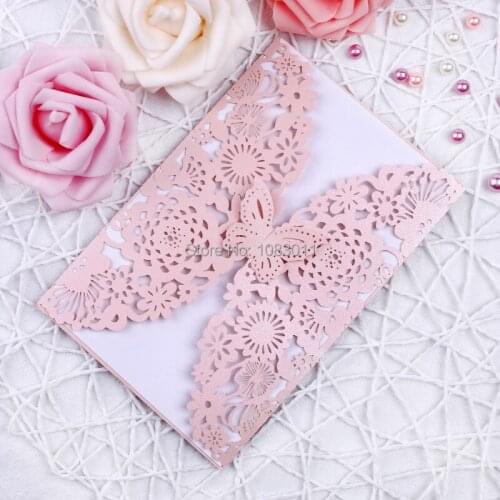 PONATIA 20 PCS Pink Butterfly Wedding Invitations Cards For Wedding Bridal Shower Engagement Business Birthday Invites