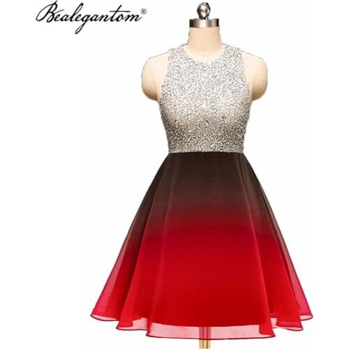 2021 New Gradient Chiffon Bealegantom Short Prom Dresses Ombre Beads Homecoming Graduation Party Gown QA1562