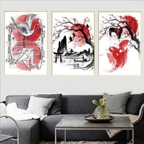 3 Pcs DIY Diamond Painting Japan Geisha crane samurai Diamond mosaic Needlework Cross Stitch Full Square Round Diamond Crystal