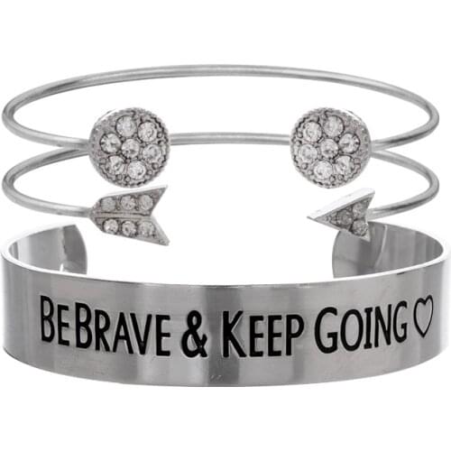 3pcs/pack adjustable bangle bracelet with metal arrow and rhinestone design in burnished