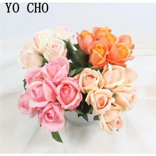 6 Heads/Bouquet Silk Roses Artificial Flowers Silk Roses Bouquet Flowers Wedding Home Table Vase Decoration Fake Rose Flowers