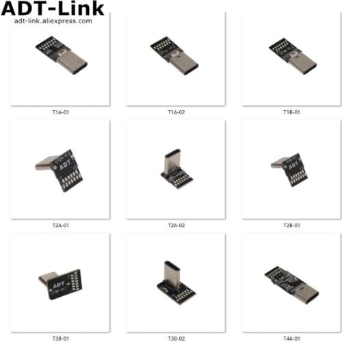 ADT USB 3.1 Type-C Angle Connector DIY USB C Type Male Female Welding Adapter T1 T2 T3 T4 T5 TX-TX / TX-RX