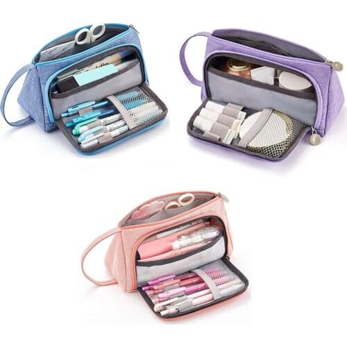 Big Capacity Colored Linen Storage Pouch Marker Pen Pencil Case Stationery Bag Holder for Middle High School Office College Chri