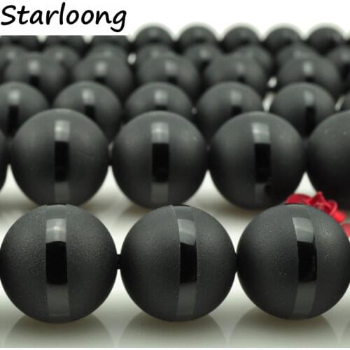 Natural stone beads Round black matte onyx one line agates Beads For DIY Jewelry making Necklace Bracelet Size 6 8 10 12mm