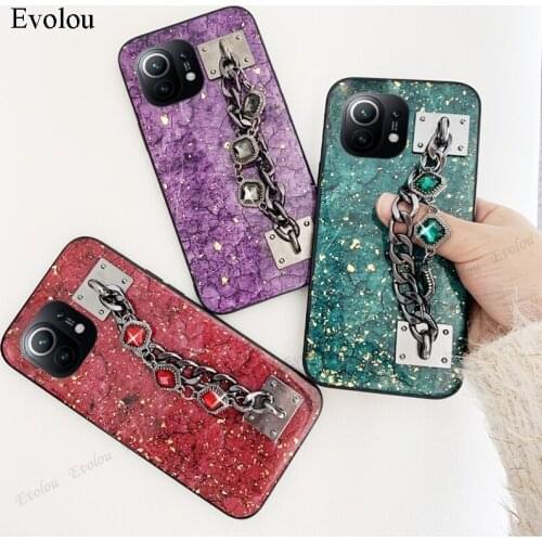 Gold Foil Case For Xiaomi POCO M3 X3 NFC 10T 11 Redmi note 9 pro 9T Cover Glitter Bling Diamond Gem Bracelet Chain Strap Case