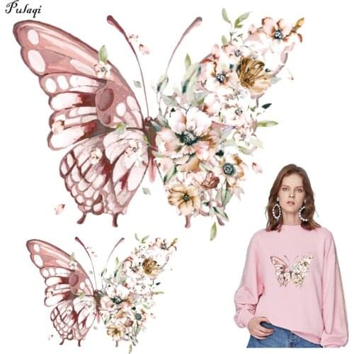 Flowers Butterfly Iron On Transfers For Clothes Cartoon Unicorn Patch Thermal Heat Transfer Vinyl Stickers DIY Clothing Applique