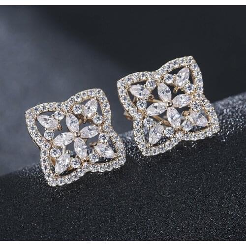 DE226 Fashion Luxury Delicacy 4A Zircon Flower Geometry Earrings GIRLS Gift Party Banquet WOMENS Jewelry Earrings 2021