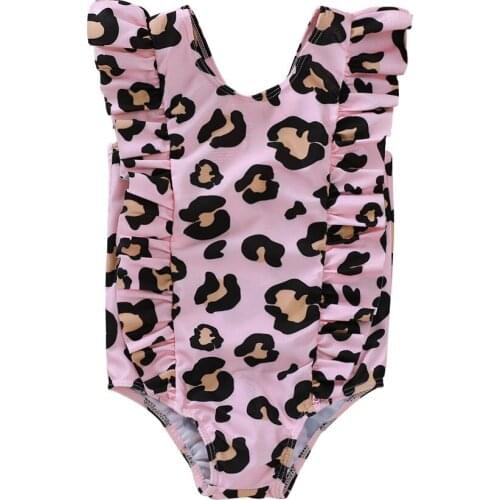 Toddler Kids Girls Swimwear Leopard Swimwear Beach Bikini Bathing Suit Holiday Princess One Piece Swimming Costume