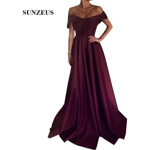 Elegant Off Shoulder Evening Gowns Long Burgundy Satin Formal Dress For Women Simple Party Gowns Vestito Lungo