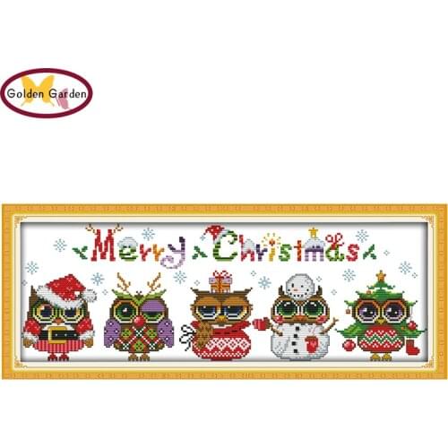 GG Christmas Owls Counted Cross Stitch Needlework Sets DIY Embroidery Printed Joy Sunday Cross Stitch Kits For Home Decor