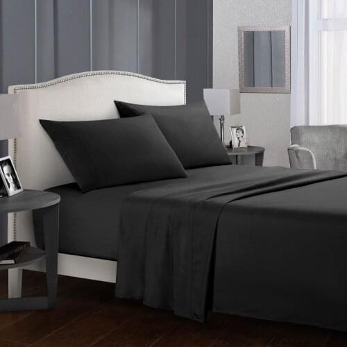 Black Bedding Set Bed Linens Flat Sheet+Fitted Sheet+Pillowcase Twin/Full/Queen/ King/California King Size Soft Comfortable