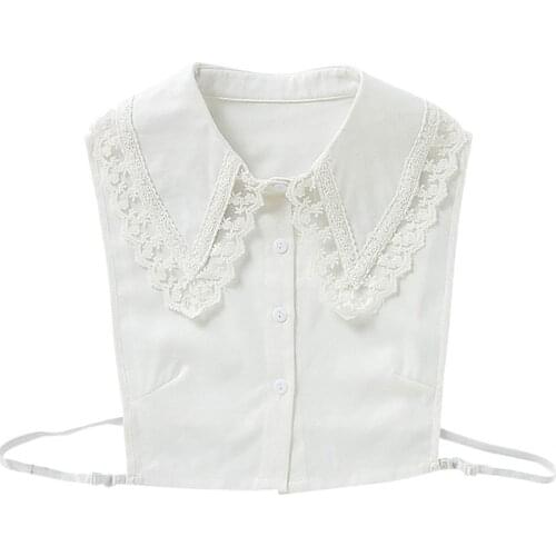 Korean Women Girl Chiffon False Fake Collars Embroidery Floral Lace Pointed Lapel Decorative Half-Shirt Blouse Removable Chocker