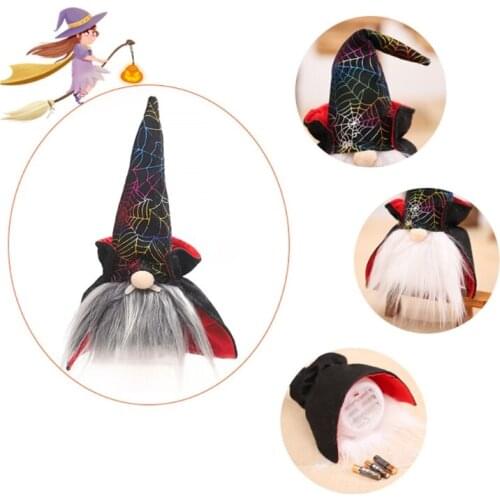 L4MB Halloween Gnome Wizard Swedish Tomte Nisse with Colorful LED Light Home Farmhouse Kitchen Tiered Tray Decor