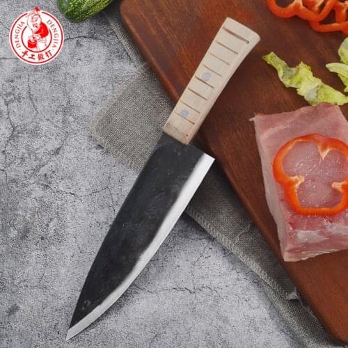 DENGJIA Manual Forging Multi-Purpose Kitchen Knife Carbon Steel Household Chef Knife Fishing Knife with Solid Wood Handle