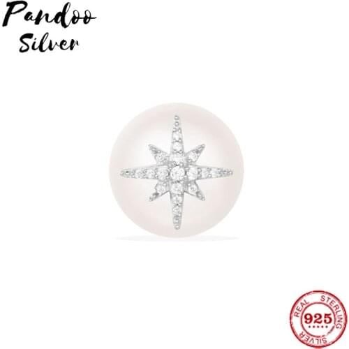 Pandoo Fashion Charm Sterling Silver Original 1:1 Copy,Single Small Meteorites Stud Earrings With Pearl Jewelry Gift For Female