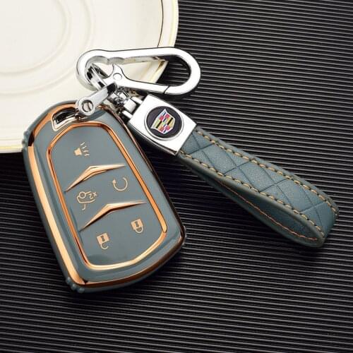 Golden Edge Soft Tup Car Key Case Cover Car Key Protective Shell For Cadillac XTS XT4 XT5 CT5 CT6 ATSL Car Key Rings Keychain
