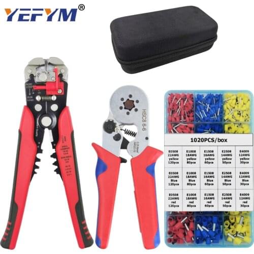 Manual crimping tool kit HSC8 6-4 / 6-6 crimping pliers YE-1R wire stripper 1020pcs / box tube terminal kit, electrician kit
