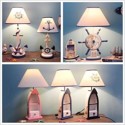 Mediterranean ocean boat table lamps childrens room bedside bedroom boy girl cartoon decorated blue anchor desk lights lighting