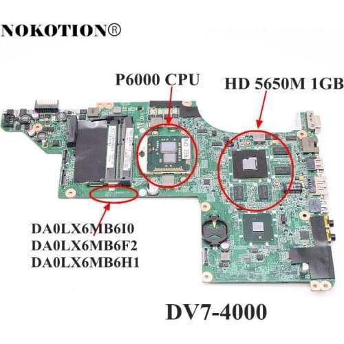 NOKOTION Laptop Motherboard for HP pavilion DV7 DV7T DV7-4000 nvdia HD5650 17.3 inch DA0LX6MB6F2/H1 615308-001 free cpu