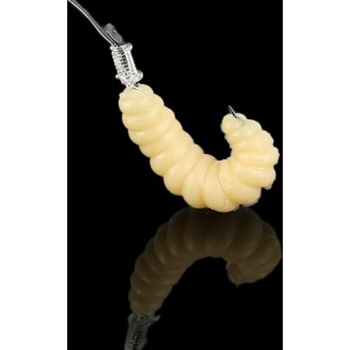 100PCs Lifelike Soft Worm Maggot 2.4cm Fishing Lures Yellow Simulation Bait Maggot Grub Worms Fishing Lures