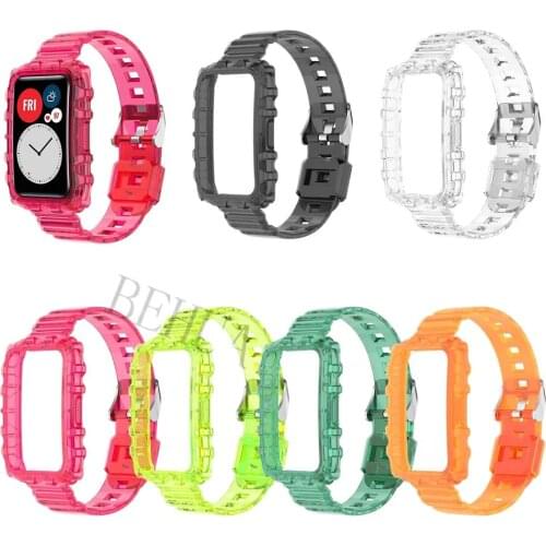 Colorful Silicone Watch Strap For Huawei Watch Fit original SmartWatch Band Accessories Clear glacier armor WristBand Bracelet