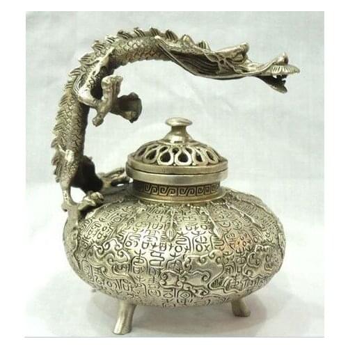 Christmas decorations for home+ Rare Tibet Silver Dragon Letter Exquisite Incense Censer