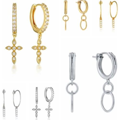 925 Silver Ear Buckle Cross Small Hoop Earrings Earrings for Women Simple Zircon Crystal Gold Silver color Fashion Jewelry