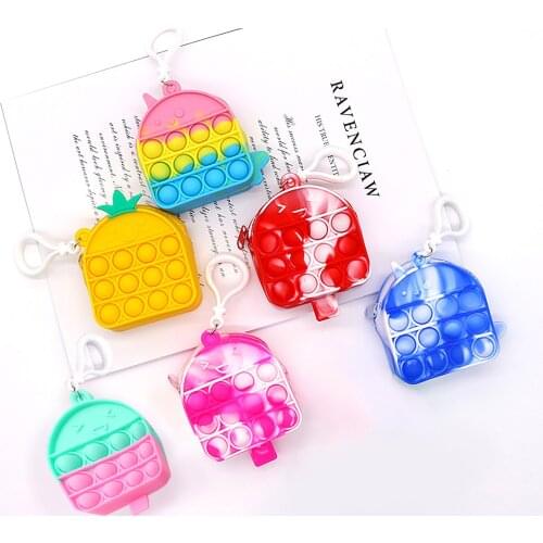 Cute Push Bubble Sensory Fidget Toys-Mini Wallet Kids Bag Silicone Coin Purse Squishy Decompression Christmas Halloween Gift