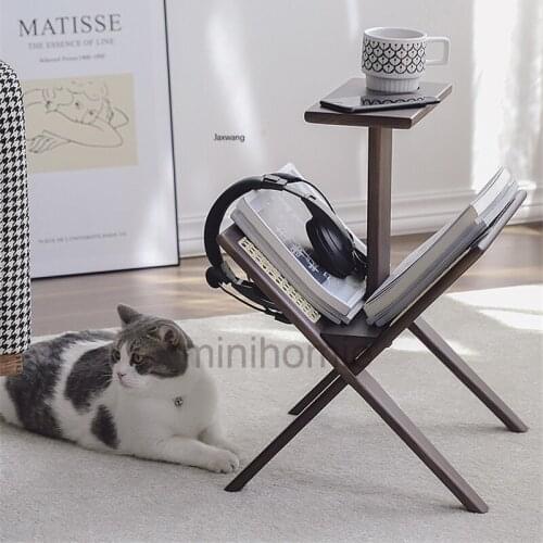 Nordic Magazine Rack Solid Wood Newspaper Rack Living Room Sofa Corner Newspaper Storage Bedroom Bedside Rattan Storage Shelf mc