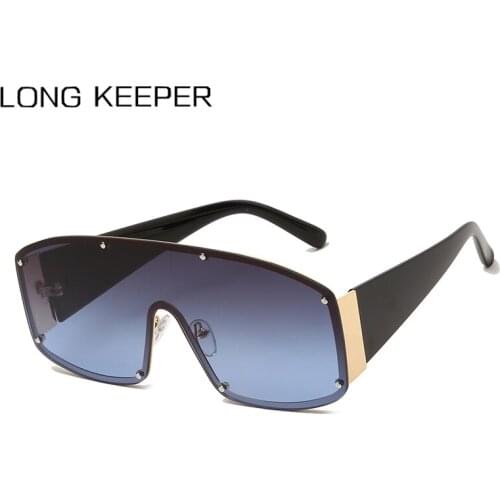 Vintage One Piece Rivet Sunglasses Women Luxury Brand Oversized Men Square Rimless Sun Glasses Retro Shades UV400 Goggle Oculos
