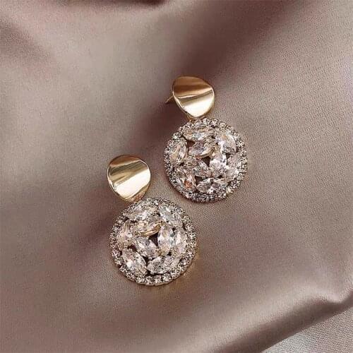 Rhinestone Statement Earrings Geometric Big Round Stud Earrings for Women Crystal Luxury Wedding Gift