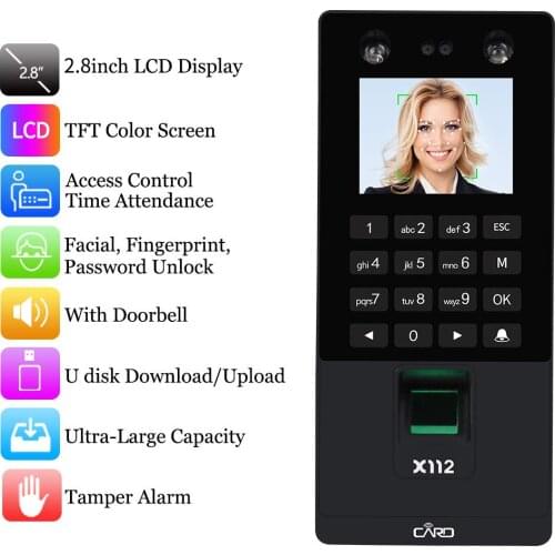 2.8inch USB Face recognition Door Access Control System Fingerprint Face Time Attendance Machine RFID Keypad Reader belt TCP/IP