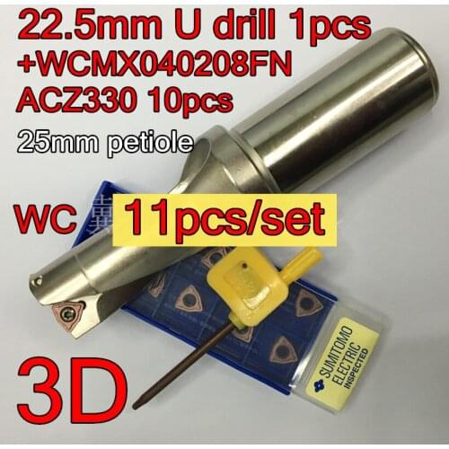 WC 22.5mm-25mm petiole-3D CNC U drill 1pcs+WCMX040208FN ACZ330 10pcs=11pcs/set