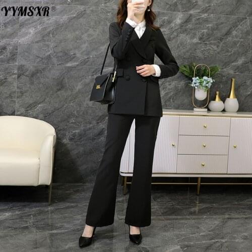 Large size M-5XL high quality female suit pants two-piece Autumn and winter professional ladies jackets Elegant flared pants