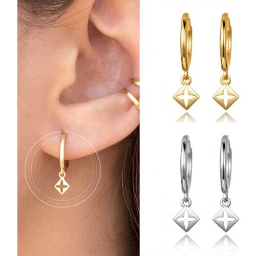 925 Sterling Silver Hollow Out Cross Pendant Hoop Earrings for Women Metal Punk Earrings Fashion Personality Jewelry Accessories