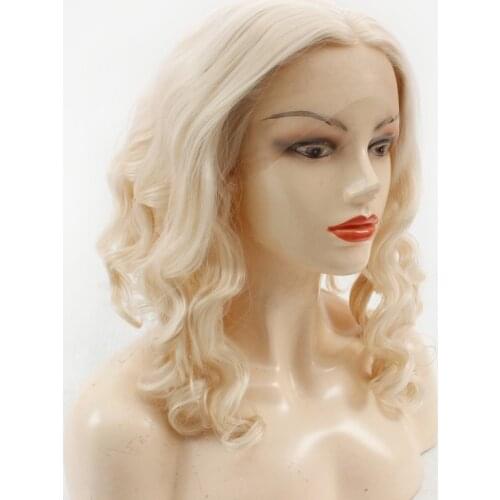 0809#Short Blonde Lace Front Wig for White Women Curly Wavy Bob Wigs for Drag Queen Synthetic Body Wave Lace Wig Hair Costumes